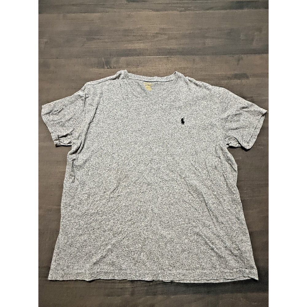 Polo Ralph Lauren Grey V-Neck Classic Tee T-Shirt Navy Blue Pony Size Medium
